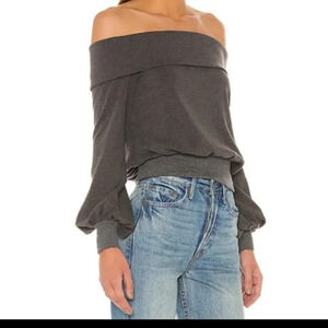 Privacy Please Top Off The Shoulder Charcoal Gray Knit Top Blouse Sz XS